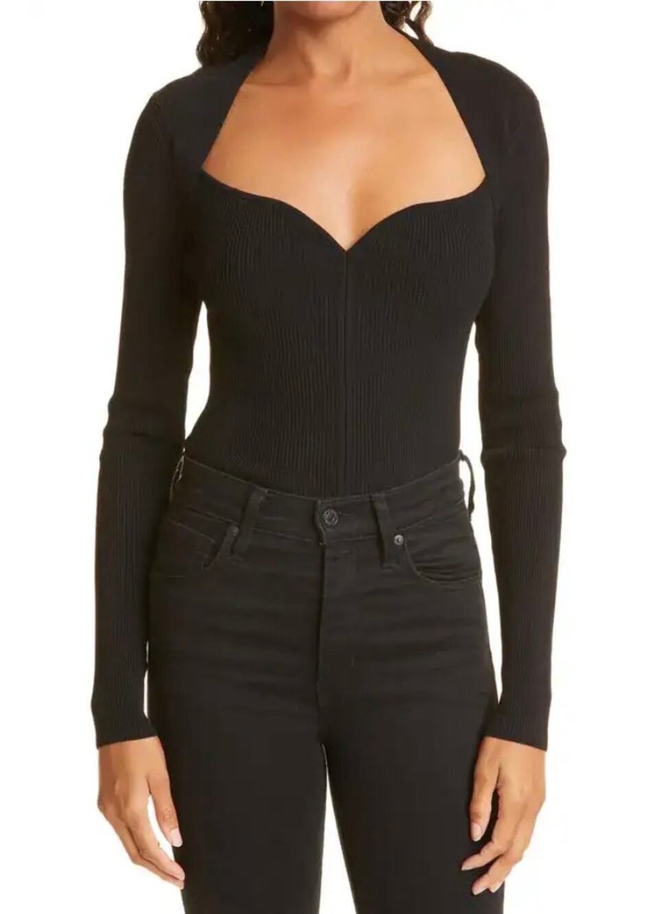Ted Baker Sweater Black Sweetheart Neckline Knitted Top size 3 Medium